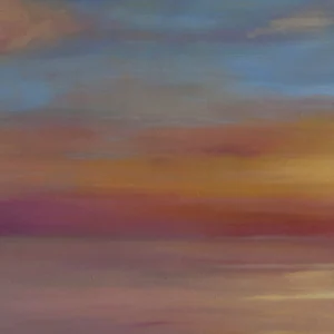 Painting: "Tranquility - a peaceful painting of a serene ocean sunset, capturing the beauty of coastal landscapes and calming horizons."