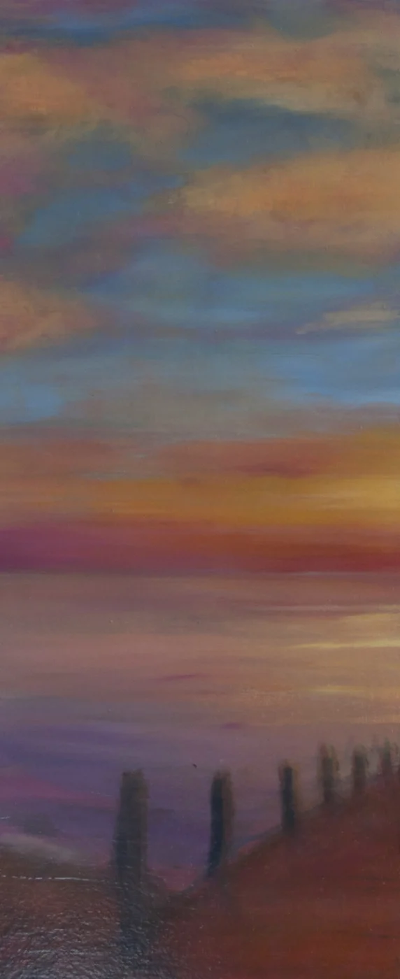 Painting: "Tranquility - a peaceful painting of a serene ocean sunset, capturing the beauty of coastal landscapes and calming horizons."