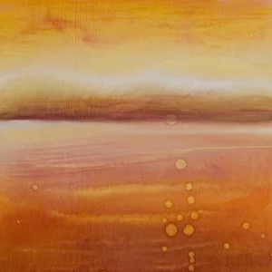 "Desert - a warm painting with rich orange and red tones, inspired by the heat and textures of sunlit desert landscapes."
