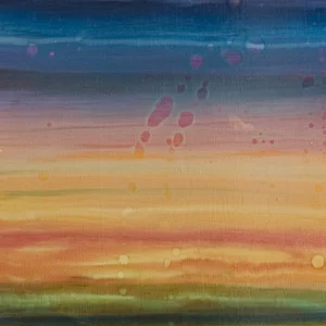 Horizon by Simon Lea Wright is an abstract line art painting featuring minimalist linear forms, rich hues, and a meditative, horizon-inspired composition in oil on board.