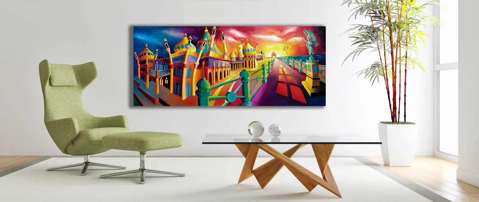 pav peace 1 Surreal Brighton scene called 'Pavilion peace hanging in a bright modern room