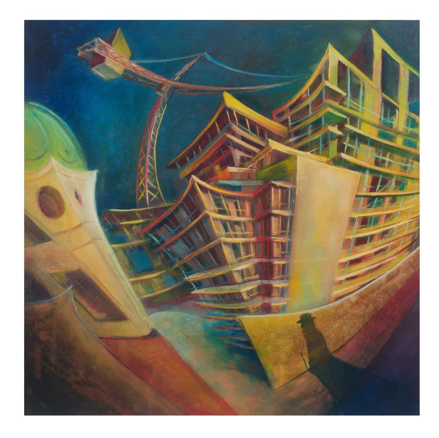 An intriguing modern art print showcasing a painting of a building under construction. This piece captures the raw beauty of transformation, highlighting the interplay between structure and imagination. Its unique perspective invites viewers to reflect on themes of growth, change, and the artistry within architecture.