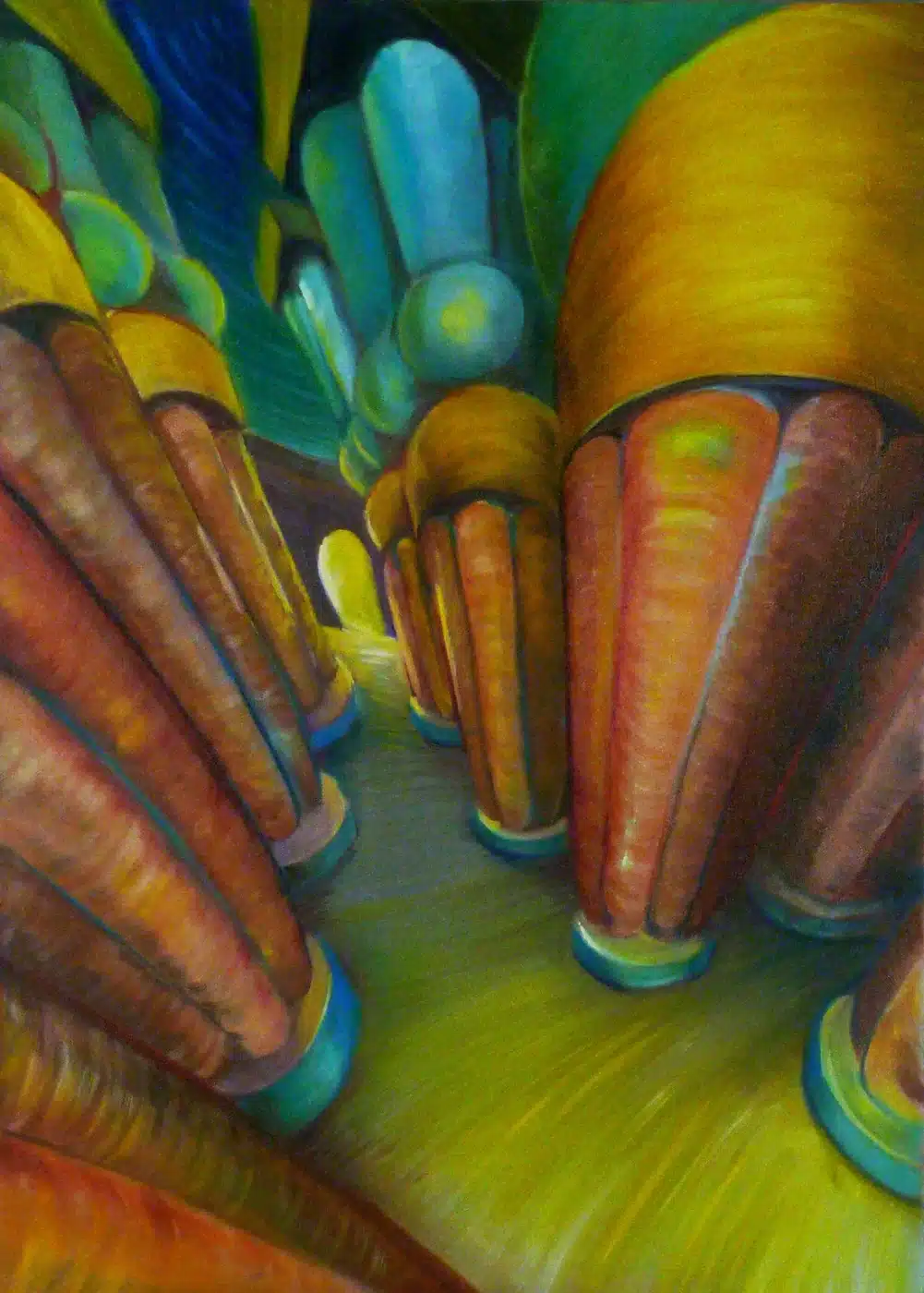 It is an unusual, esoteric painting that evokes ancient Egypt. The painting features a series of pillars reminiscent of the Luxor temple.