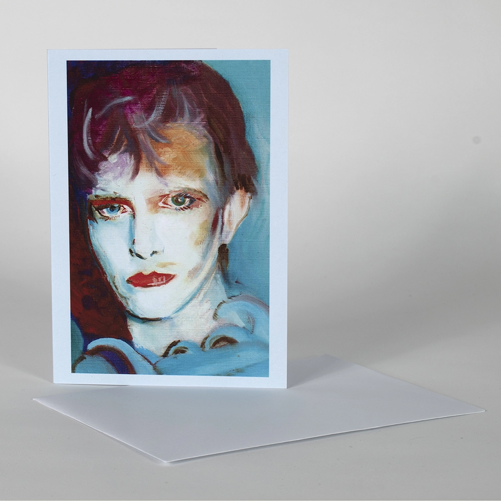 Card featuring a painting of David Bowie