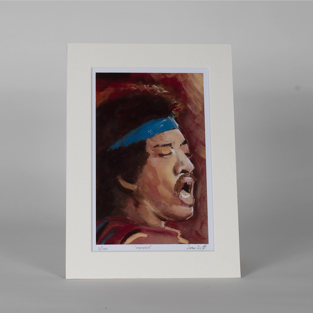 jimi hendrix print -a4 Jimi Hendrix print featuring a vibrant A4 portrait of the rock legend