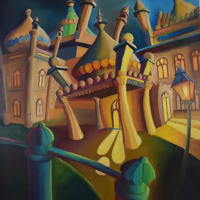 home 2 Surreal nocturnal painting of Brighton Pavilion titled 'Pavilion Nocturne' by Brighton Artist Simon Lea Wright